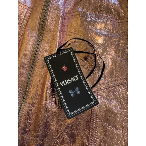 Versace x Dua Lipa New Rock Millennium Laminated Leather Mini Dress Pink 44 - Picture 13 of 14